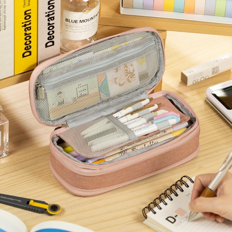 EASTHILL Big Capacity Pencil Case Large Pencil Pouch Stationery Pen Bag for Teen Girls-Deep Pink - Image 2